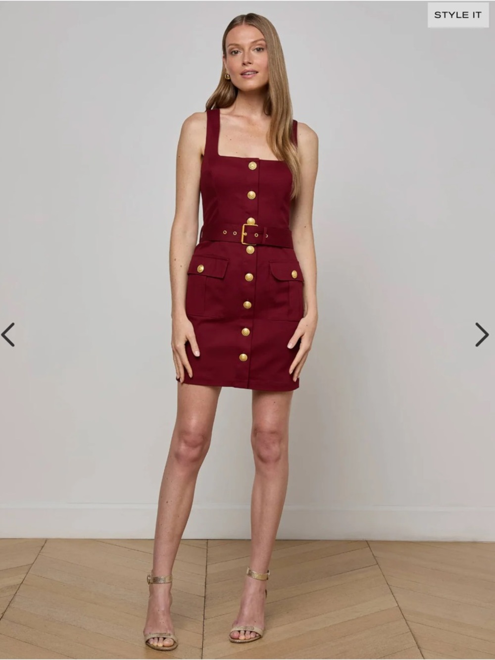 L'AGENCE Burgundy Button-Front Mini Dress
